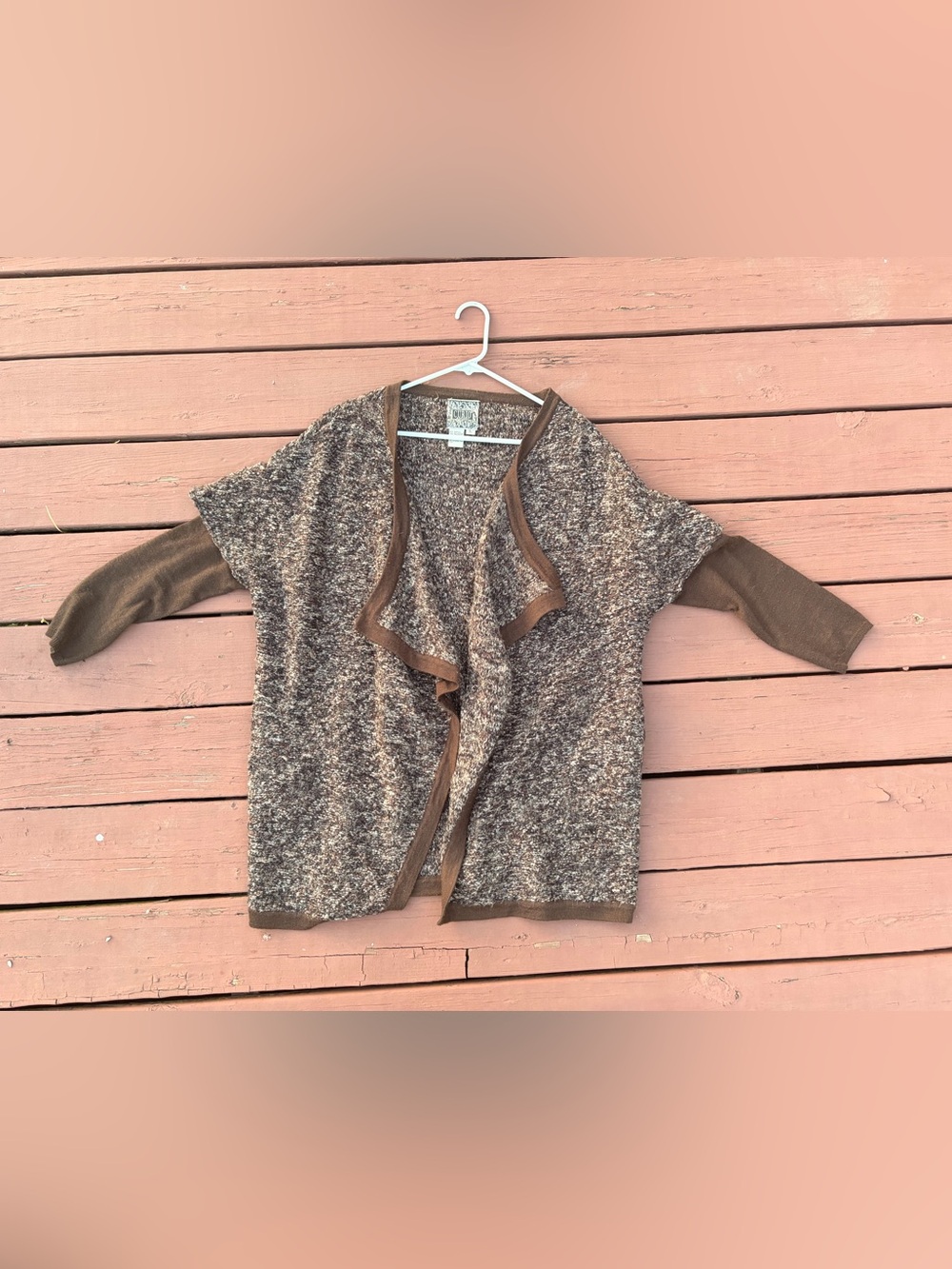 Textured Brown Open-Front Waterfall Cardigan